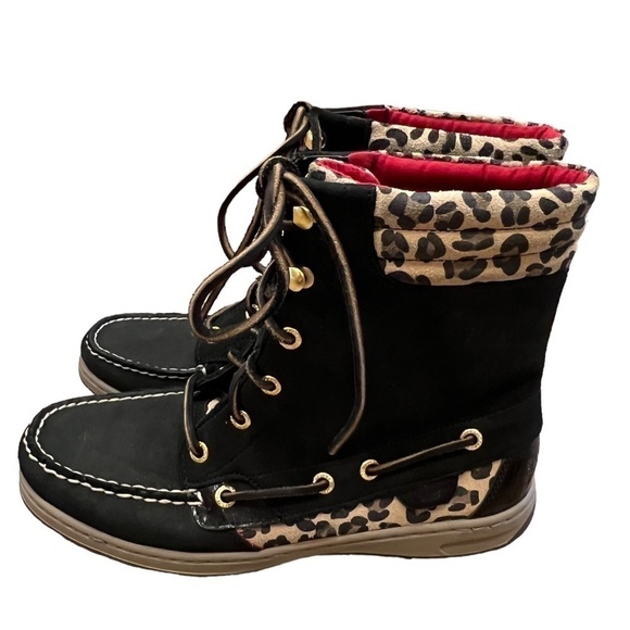 Sperry Top-Sider Duck Boots Womens 7.5 Black Leopard Lined Lace Up - Picture 10 of 16